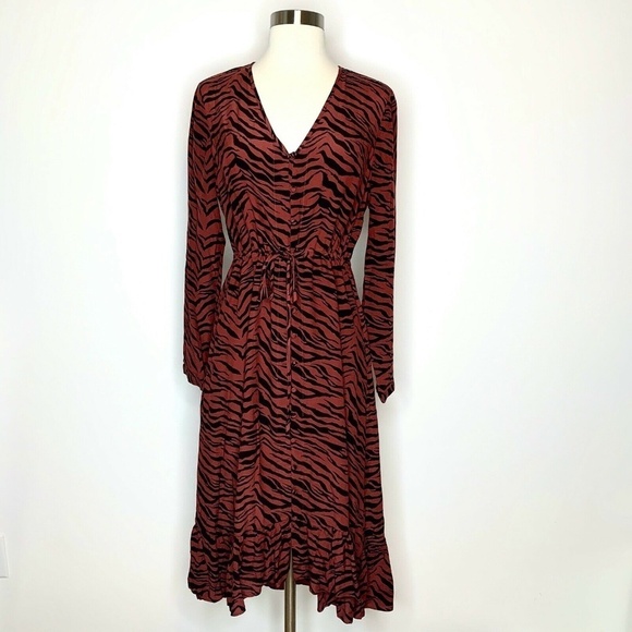 RAILS Rust Tiger Stripe Dress Button Front Hi Lo - Picture 1 of 10